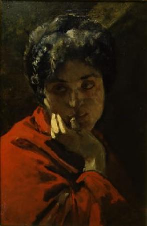 Domenico Morelli Ritratto di donna in rosso Germany oil painting art